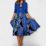 Damen-Midikleid mit Blazer in Blau und Weiss