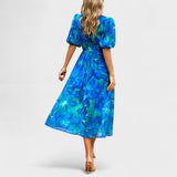 Clara - Blaues Blumen-Midikleid