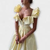 Lia - Cremefarbenes Rüschenshirt-Maxikleid