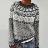 Kerstin | Grau-weisser Retro-Pullover mit Norweger-Muster