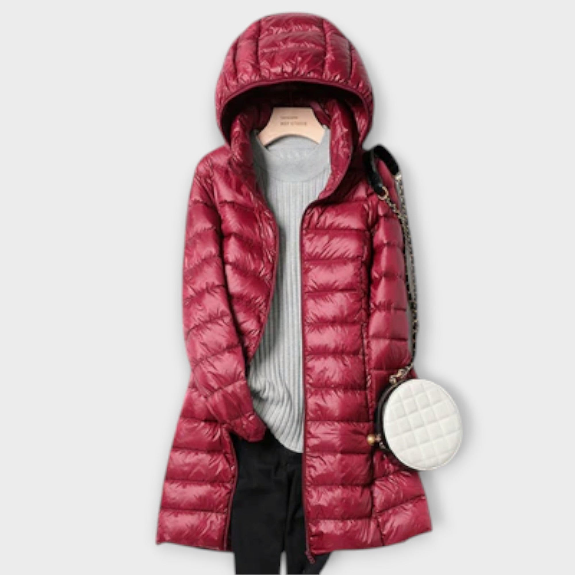 Annika - Beige ultraleichte Daunenjacke mit Kapuze