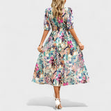 Clara - Blaues Blumen-Midikleid
