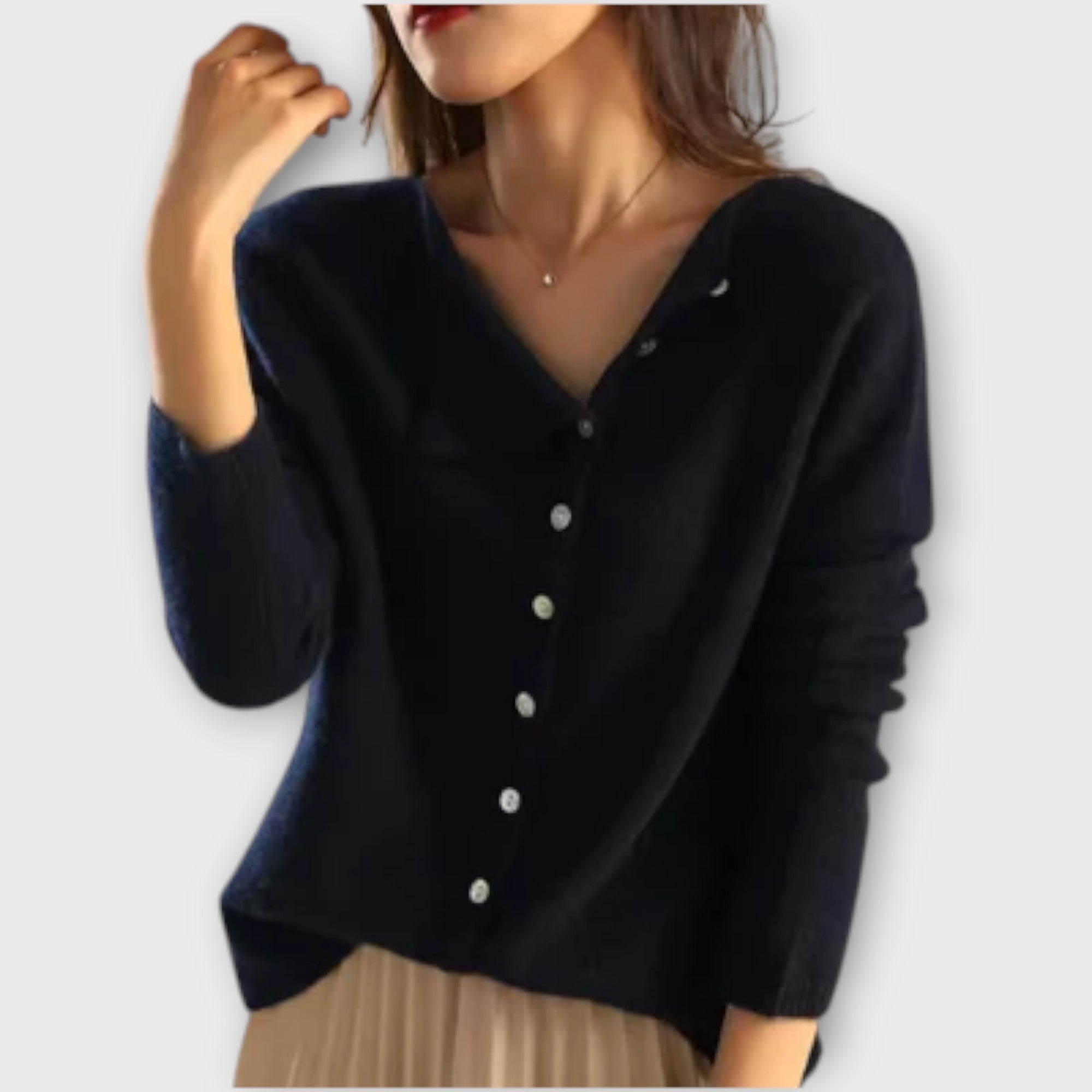 Paige - Grauer gemütlicher Cardigan mit Knopfleiste