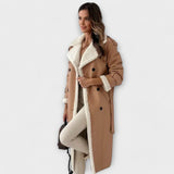 Maria - Schwarze lange klassische Jacke mit Fellfutter