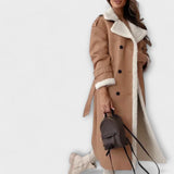 Maria - Schwarze lange klassische Jacke mit Fellfutter