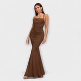 Callie - Beiges elegantes Rüschenkleid
