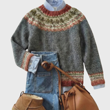 Marve | Grauer Vintage-Pullover mit Norweger-Muster