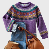 Silvi | Lila Vintage-Pullover mit Norweger-Muster