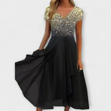 Lara - Schwarzes Chiffon-Partykleid mit Blütenoberteil