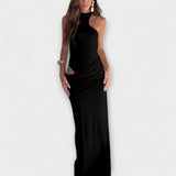 Minna - Cremefarbenes ärmelloses Cut-Out-Maxikleid