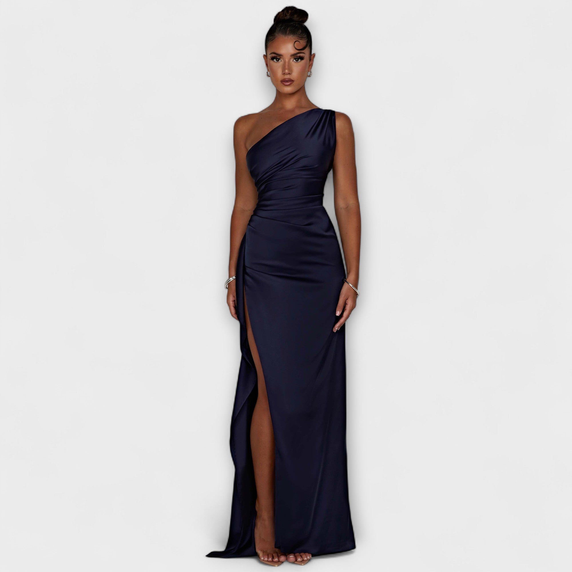One-Shoulder-Maxikleid in Rosa mit Satin