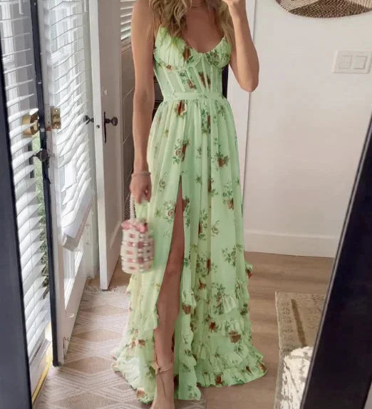 Sónia - Weisses Midikleid mit floralem Muster