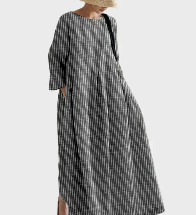 Rostrotes Streifen-Leinenkleid