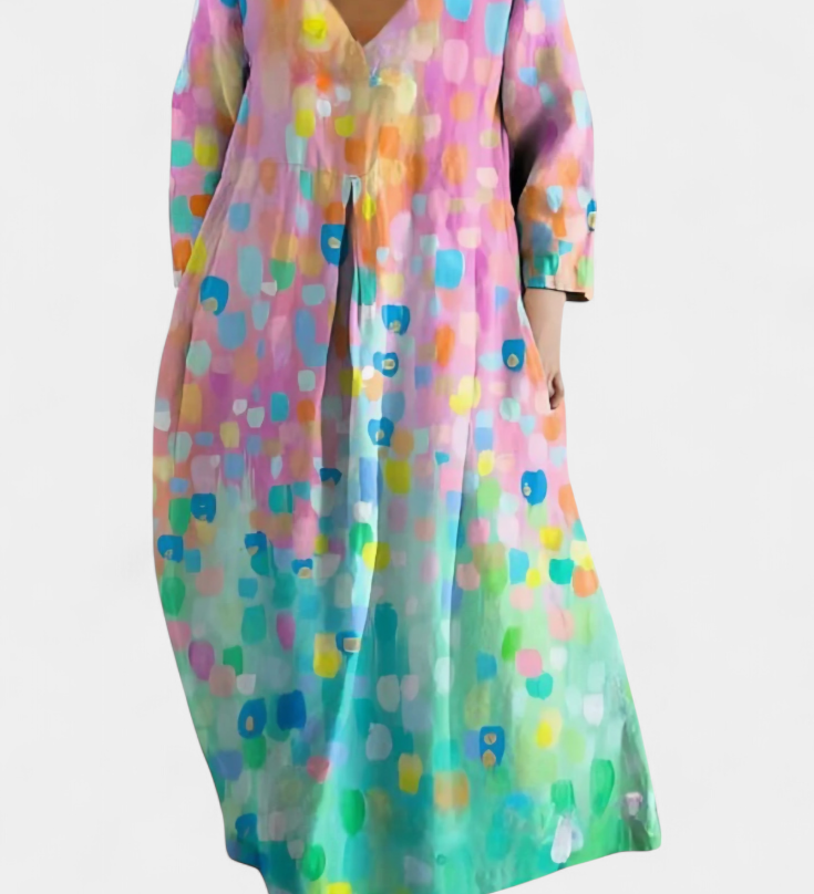 Ana - Buntes fliessendes Kleid mit Aquarellmuster