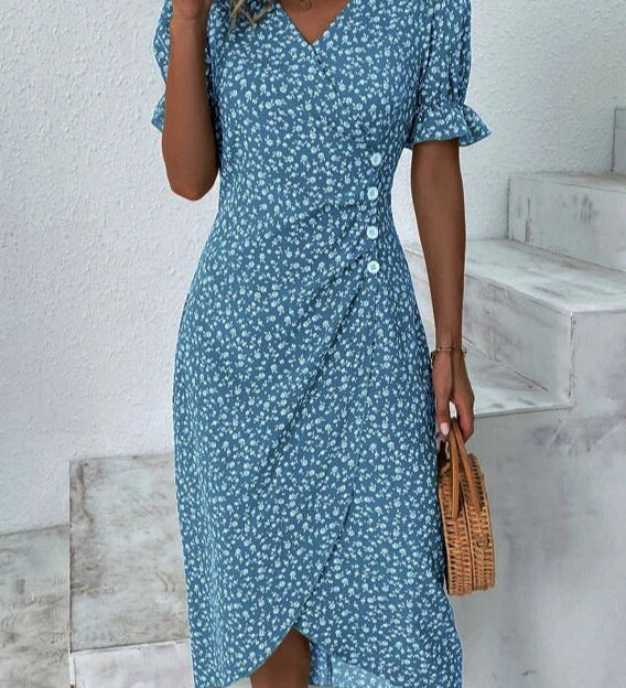 Rita - Graues Wickelkleid mit Tupfenmuster