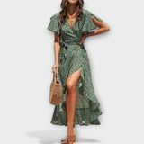 Didiane - Grünes Boho-Maxikleid mit Blütenmuster