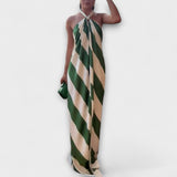 Marlowe - Grün-weisses gestreiftes Halter-Maxikleid
