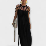 Briar - Beiges Maxikleid mit drapierten Zöpfen