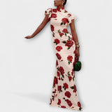 Luna - Pinkes Maxikleid mit Rosenmuster