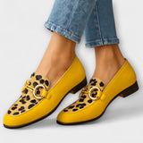Roswitha - Gelbe Loafer mit Leoparden-Akzent