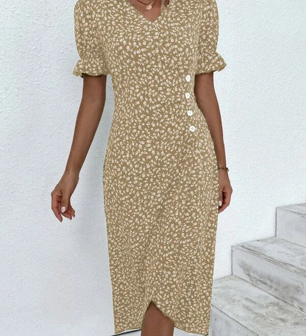 Rita - Graues Wickelkleid mit Tupfenmuster