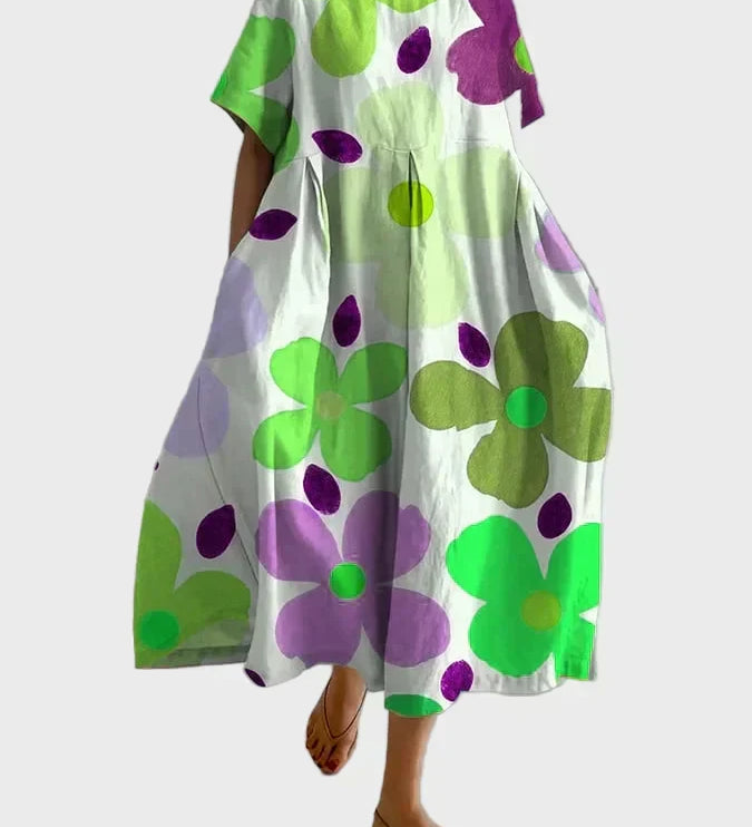 Limettengrünes Kleid mit Blumenmuster
