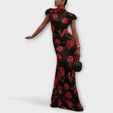 Luna - Pinkes Maxikleid mit Rosenmuster