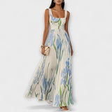 Penélope - Cremefarbenes Chiffon-Maxikleid mit Blüten