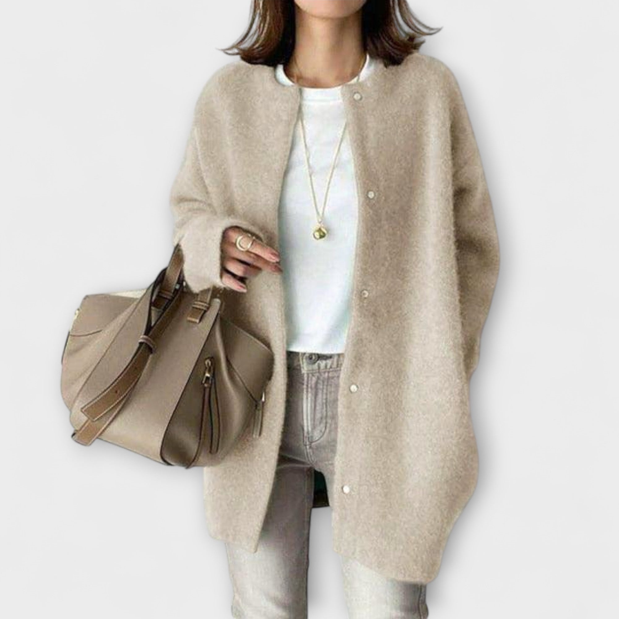Amy - Beige gemütliche Relaxed-Fit-Jacke