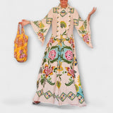 Lisa - Cremefarbenes Maxikleid mit Blütenmuster