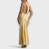 Lennon - Olivgrünes elegantes Satin-Maxikleid