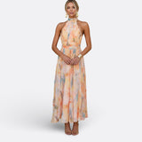 Aurora - Pastellfarbenes Neckholder-Maxikleid