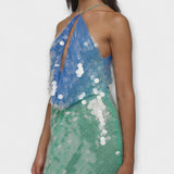 Megan - Mini-Kleid mit Pailletten in Blau und Grün