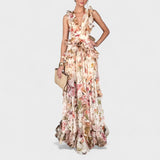 Isabela - Langes Kleid mit Rüschen und Blütenmuster