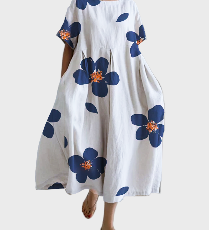 Weisses Kleid mit grünen Blüten