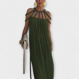 Briar - Beiges Maxikleid mit drapierten Zöpfen