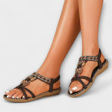 Walburga - Grüne Sandalen mit Zierschnalle