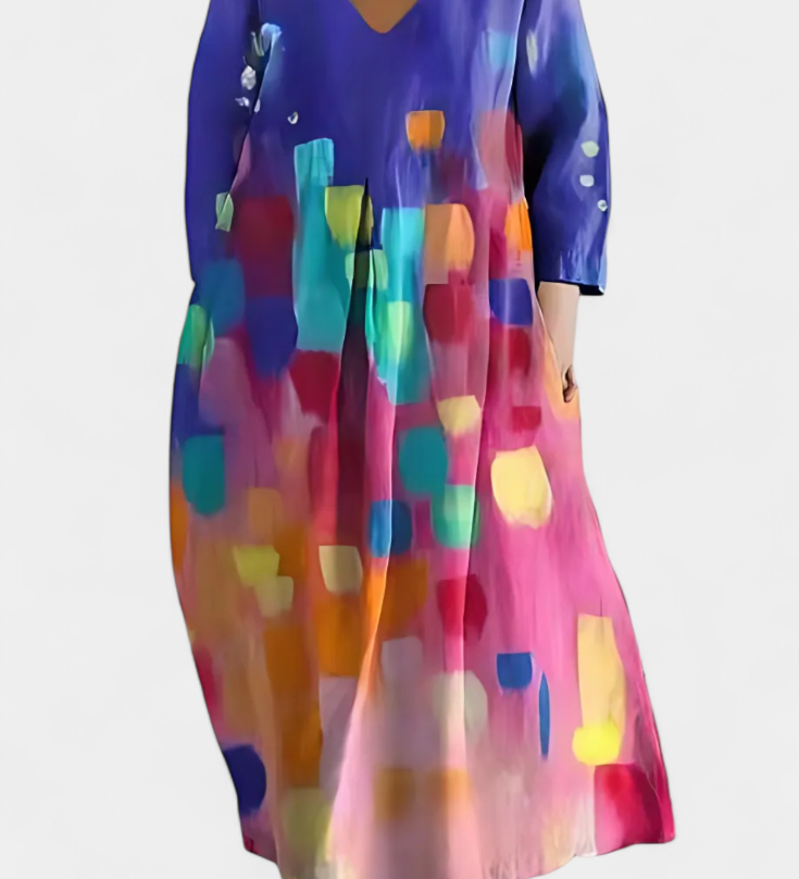 Ana - Buntes fliessendes Kleid mit Aquarellmuster