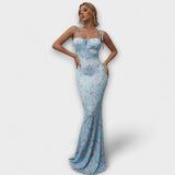 Thalia - Dunkelgrünes Maxikleid mit Blütenmuster