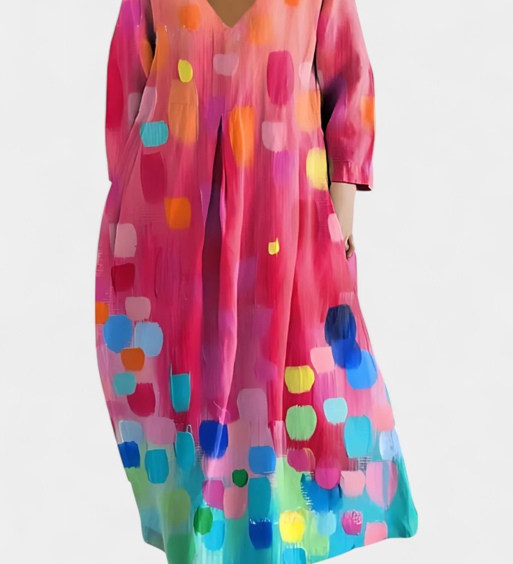Ana - Buntes fliessendes Kleid mit Aquarellmuster