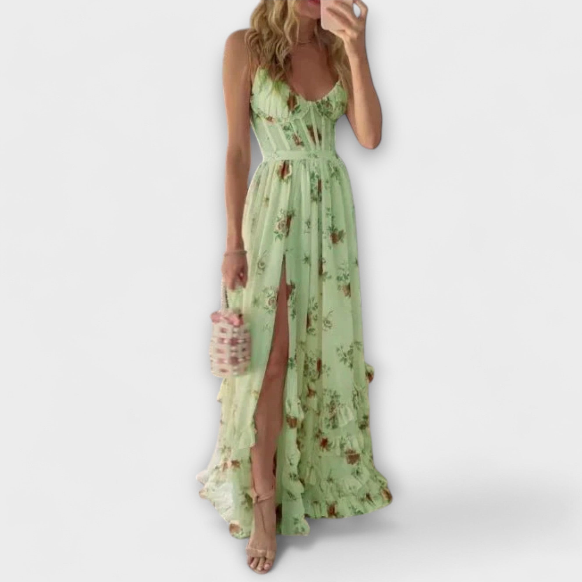 Hazel - Cremefarbenes Maxikleid mit Blütenmuster