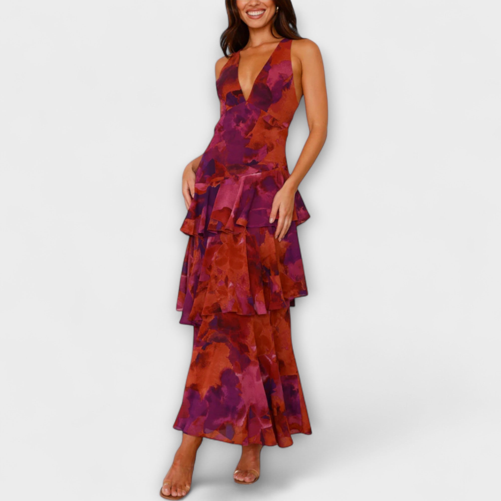 Domenica - Blau-grünes Chiffonkleid mit Lagen