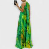 Isalie - Pinkes Chiffon-Maxikleid mit Blumenmuster