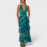 Domenica - Blau-grünes Chiffonkleid mit Lagen