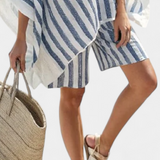 Salomé - Blau-weisses gestreiftes Set aus Bluse und Shorts
