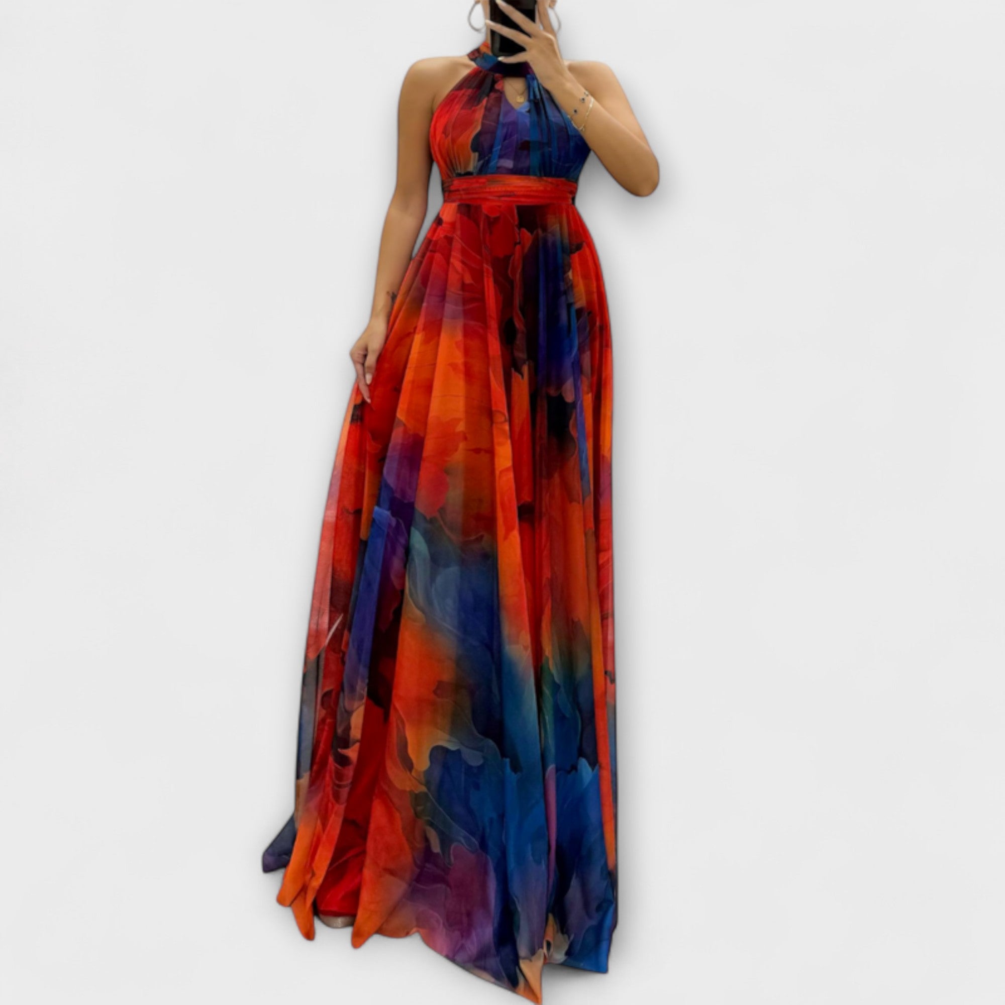 Isalie - Pinkes Chiffon-Maxikleid mit Blumenmuster