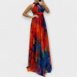 Isalie - Pinkes Chiffon-Maxikleid mit Blumenmuster