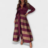 Hedda - Bordeaux-gestreiftes Hemdblusenkleid mit Gürtel