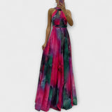 Isalie - Pinkes Chiffon-Maxikleid mit Blumenmuster