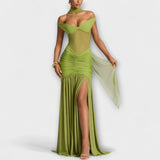 Therese - Grünes Schlitzkleid mit Drapierung